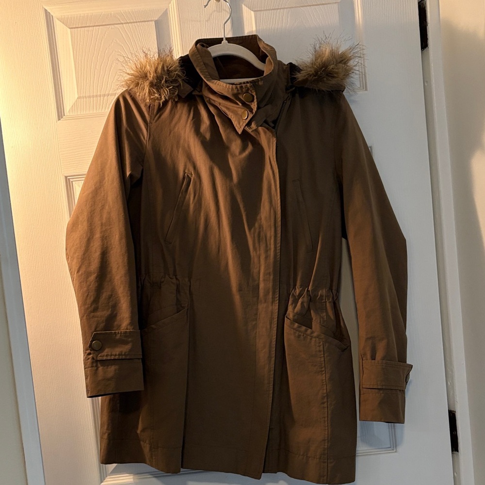 LOFT Brown Utility Jacket with Faux Fur Hood